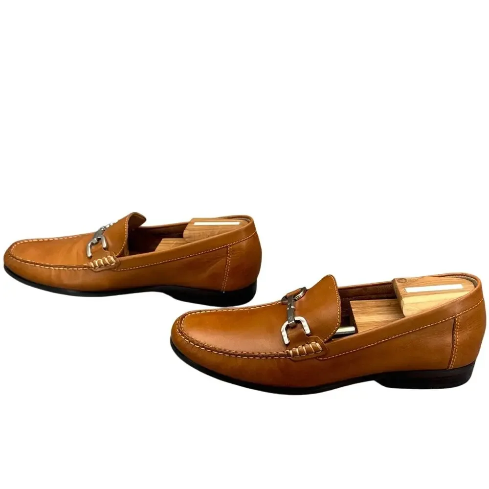 Donald J Pliner Niles Cognac Brown Leather Horsebit Slip On Loafers Men 9.5